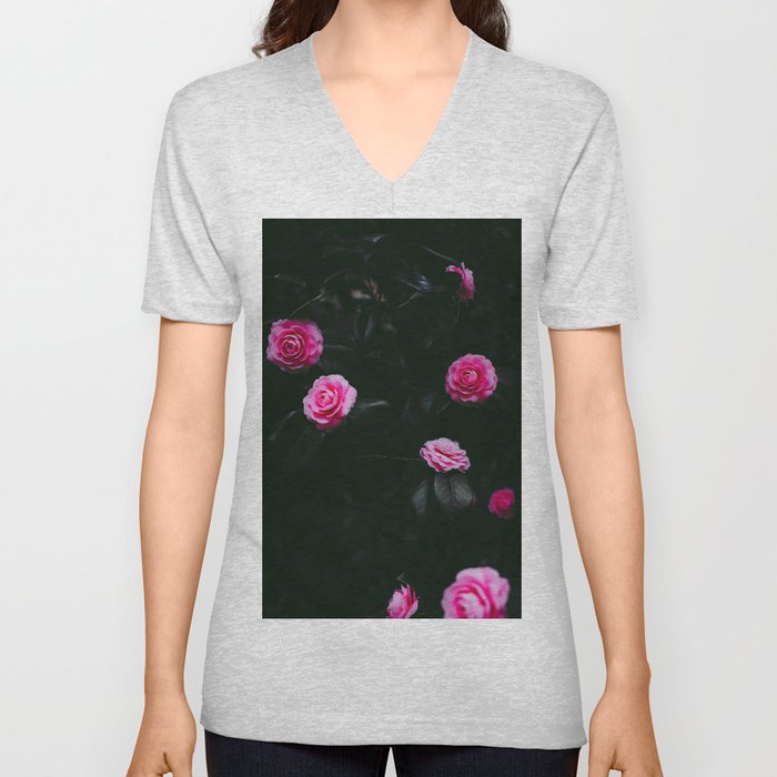 Pink Flowers (Color) V Neck T Shirt