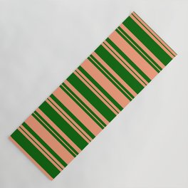 [ Thumbnail: Dark Green and Light Salmon Colored Lines Pattern Yoga Mat ]