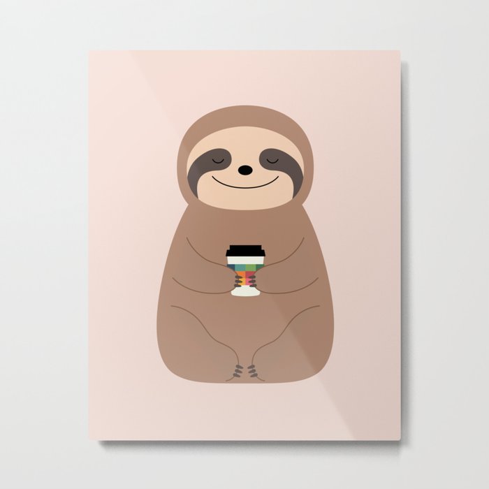 Sloth Coffee Time Metal Print