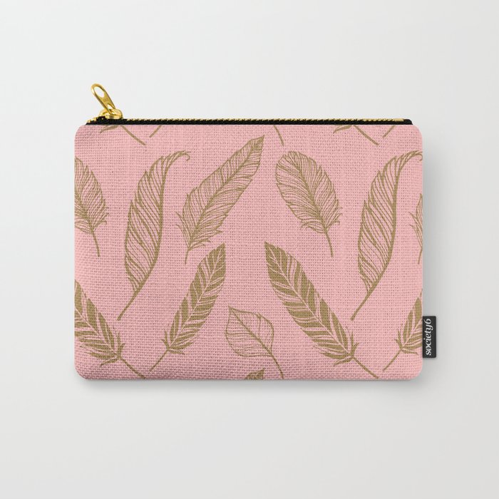 Gold Feather on Hot Pink Carry-All Pouch
