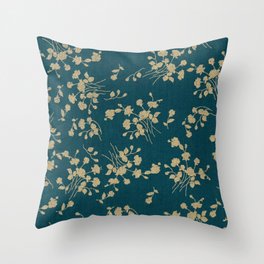 Gold Green Blue Flower Sihlouette Throw Pillow