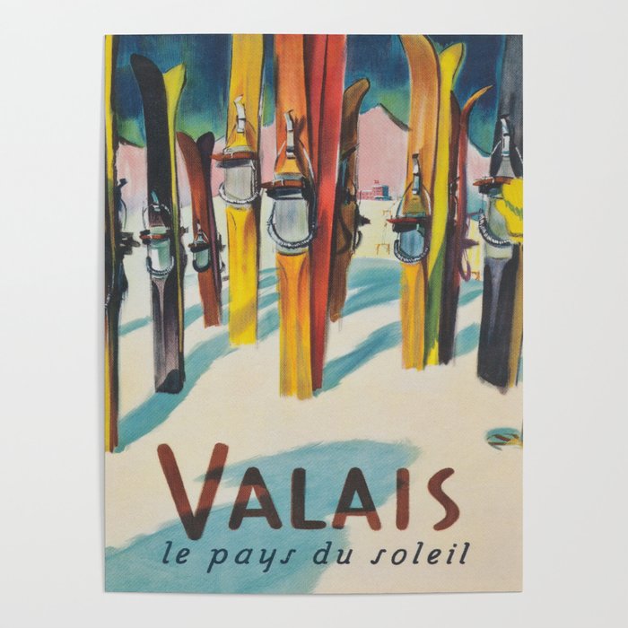 Valais Vintage Ski Travel Poster Poster