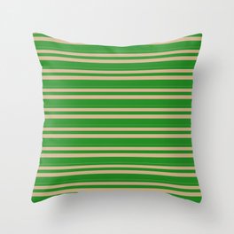 [ Thumbnail: Tan & Forest Green Colored Lines Pattern Throw Pillow ]