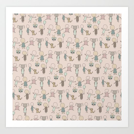 Children Playing-on Peach Art Print