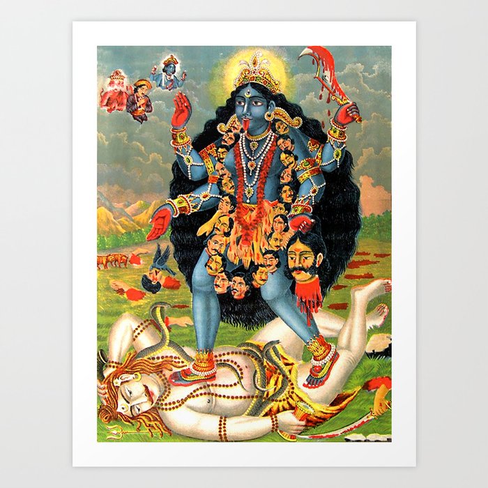 Kali Standing Over Shiva Goddess Drawing Art Print