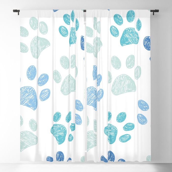 Blue colored paw print background Blackout Curtain