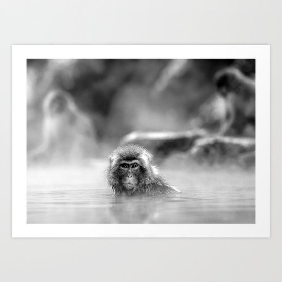 Black and White Macaque at a hot spring Art Print