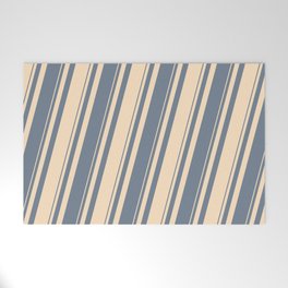 [ Thumbnail: Slate Gray and Bisque Colored Stripes Pattern Welcome Mat ]