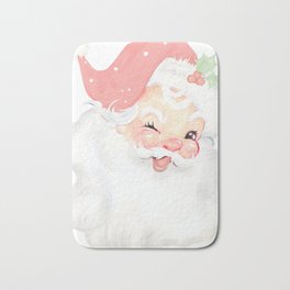 Pastel Blush Pink Winking Vintage Santa Claus Retro Christmas Bath Mat | Light, Vintage, Retro, Antique, Xmas, Holiday, Rose, Wink, Pink, Dusty 