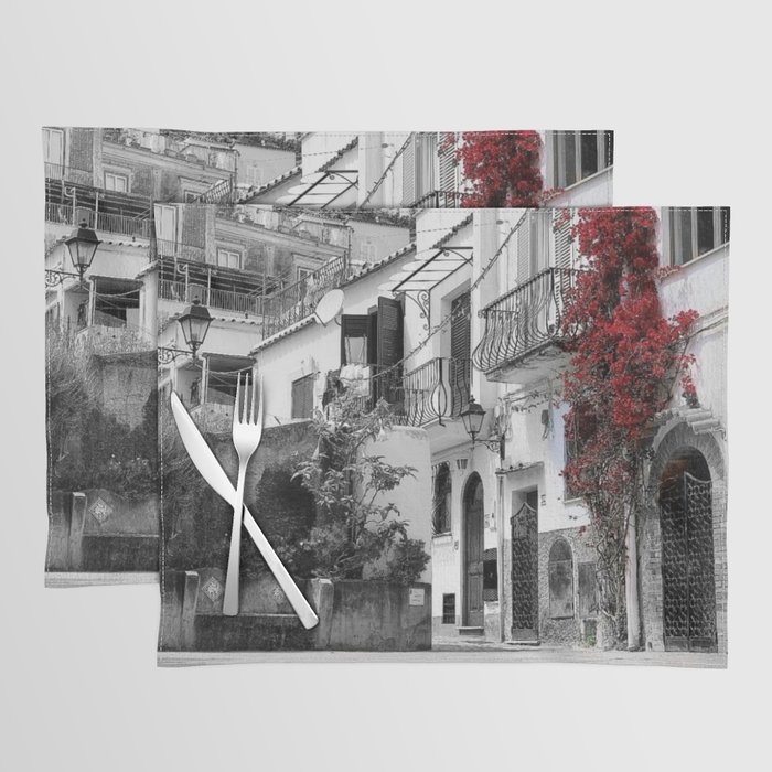 Postcard From Positano (Italy) - A Soccer Ball, a Red Bouganvillea On a Balcony Placemat