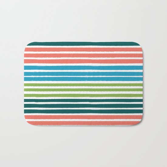 Minimal striped summer tropical pattern blue green happy pattern for beach Bath Mat