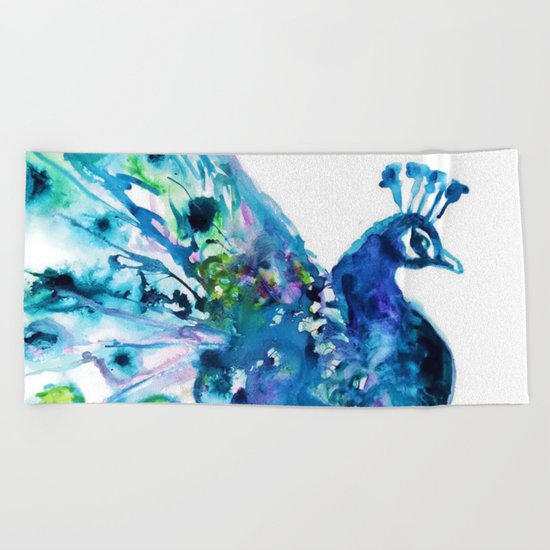 Pretty Peacock Beach Towel