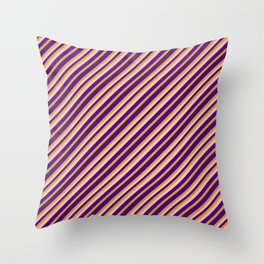 [ Thumbnail: Indigo, Goldenrod & Pink Colored Pattern of Stripes Throw Pillow ]