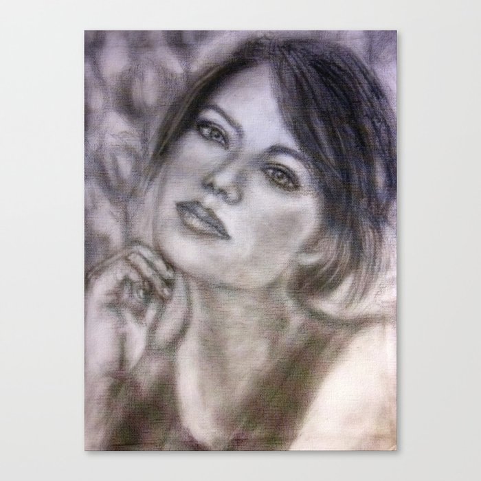 Pencil Portrait Drawing American Actress Emma Stone Canvas