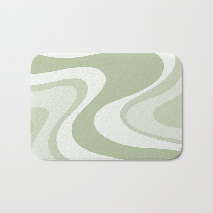 Sage Green Wave Machine Abstract Retro Swirl Pattern Bath Mat