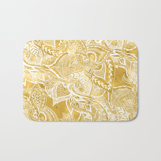 Modern lemon curry watercolor floral hand drawn pattern Bath Mat