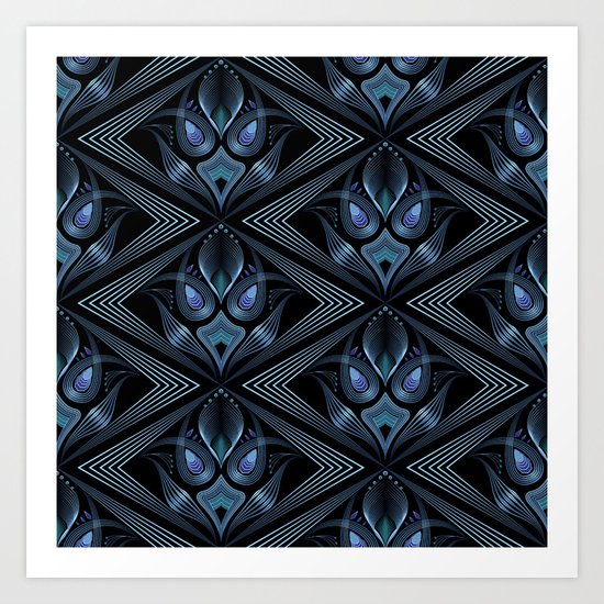Art Deco 37. Black-blue satin . Art Print