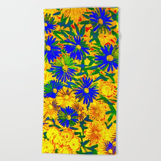 blue flowers by a sunny day Beach Towel