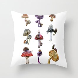 Mushrooms n Snails Throw Pillow