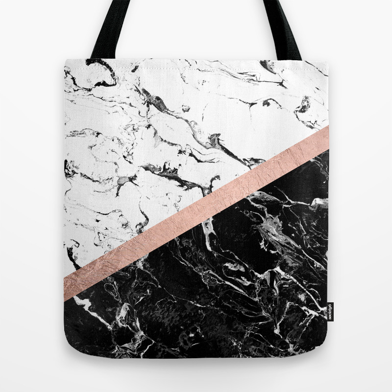 black and rose gold tote bag