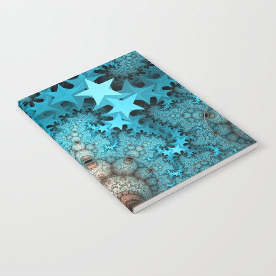 Cute blue stars and decorative orbs, fractal abstract Notebook