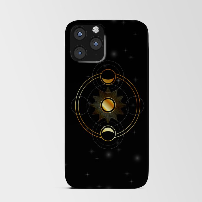 Sun and waxing and waning golden moons in space iPhone Card Case