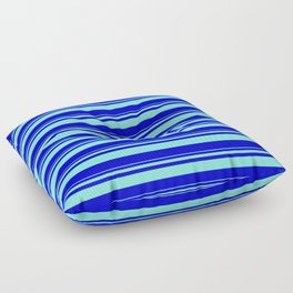 [ Thumbnail: Aquamarine and Blue Colored Striped Pattern Floor Pillow ]