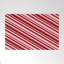 [ Thumbnail: Pink & Dark Red Colored Striped/Lined Pattern Welcome Mat ]