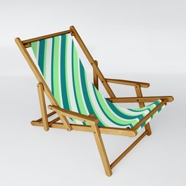 [ Thumbnail: Mint Cream, Teal, and Green Colored Lines Pattern Sling Chair ]