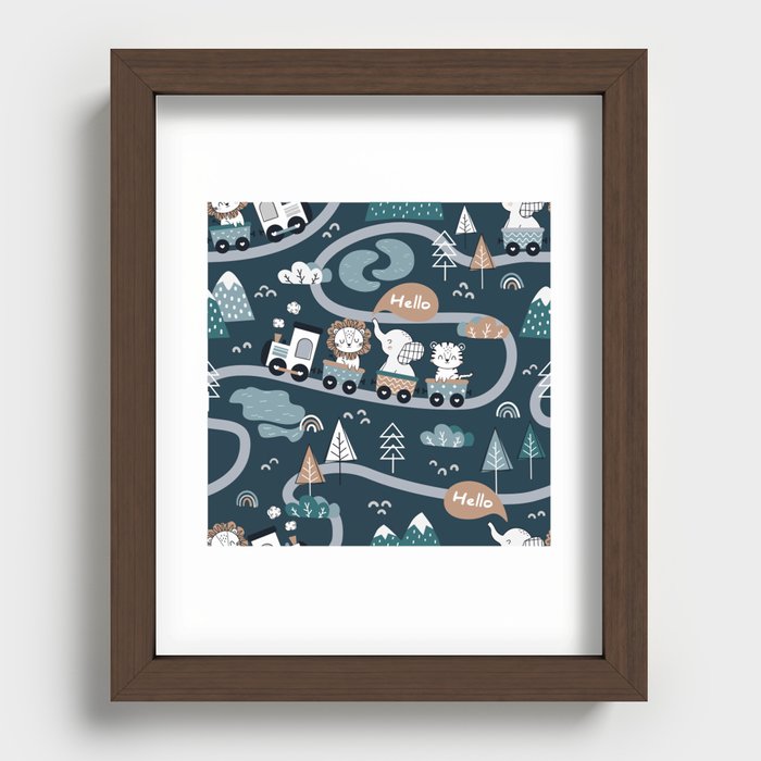 Cute Animals on Train Recessed Framed Print