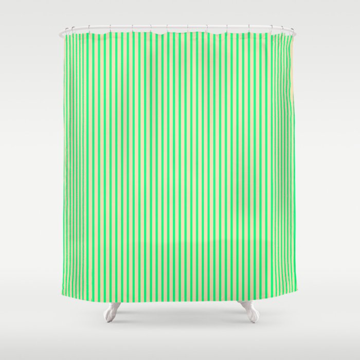 Green & Tan Colored Lined Pattern Shower Curtain