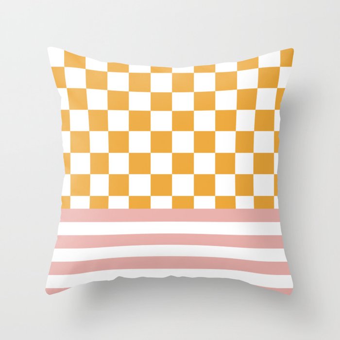 Checkered Ochre Pink Throw Pillow