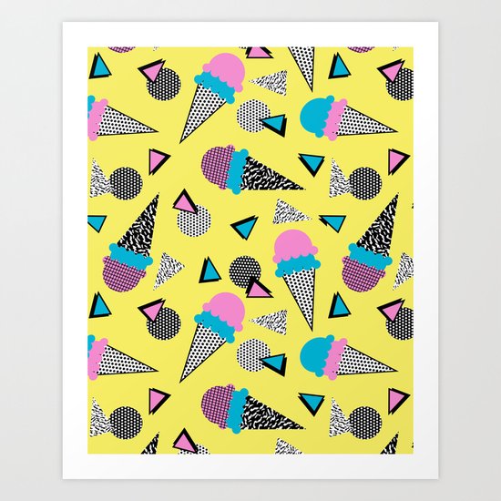 Cruncher - memphis throwback ice cream cone desert 1980s 80s style retro geometric neon pop art Art Print