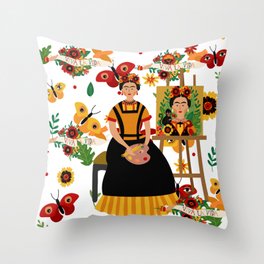 Mexican Artist Frida Kahlo Inspired Pattern Throw Pillow