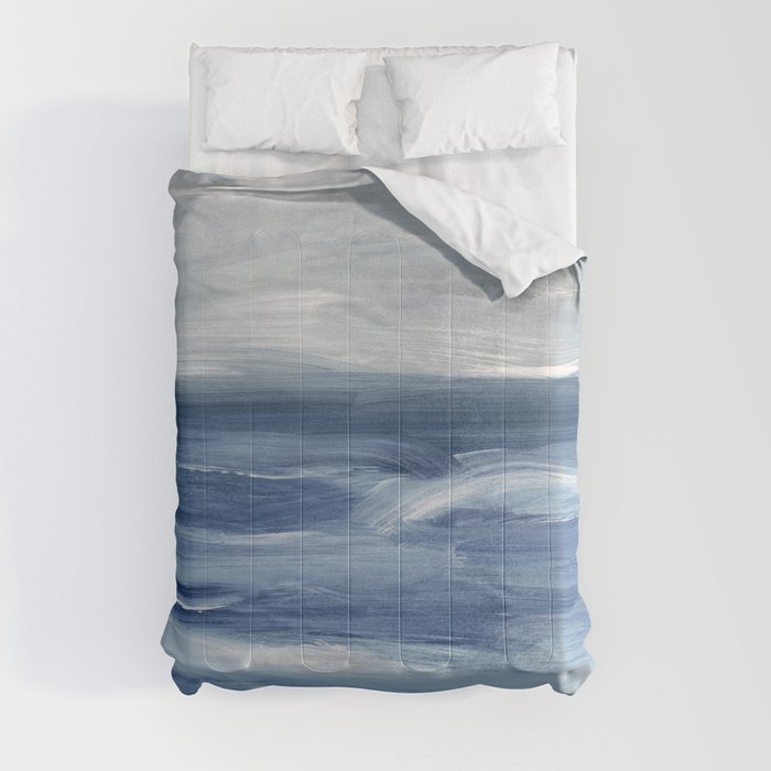 Ocean Waves Abstract Landscape - Navy Blue & Gray Comforter