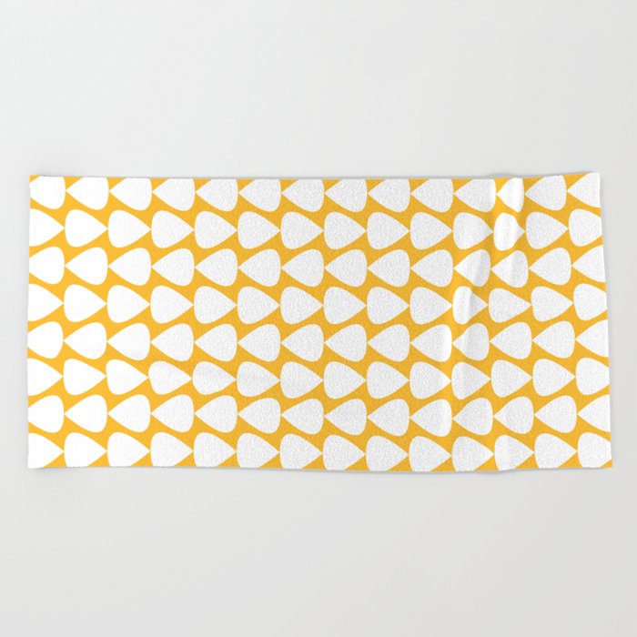 Plectrum Mini Retro Modern Geometric Pattern in White and Sunflower Mustard Marigold Yellow Beach Towel