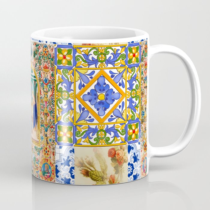 Italian,Sicilian art,holy Mary,Virgin Mary,maiolica,tiles,vintage roses  Coffee Mug