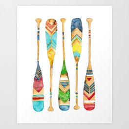 Colorful oars print Kids room wall decor painting watercolour Art Print