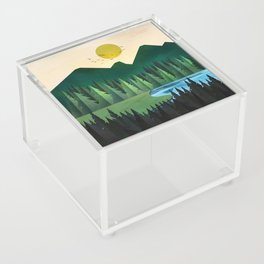 Sunny day near the clear forest lake Acrylic Box