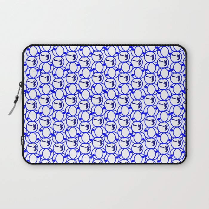 Blue and White Geometric Pattern With Palm Trees Laptop Sleeve