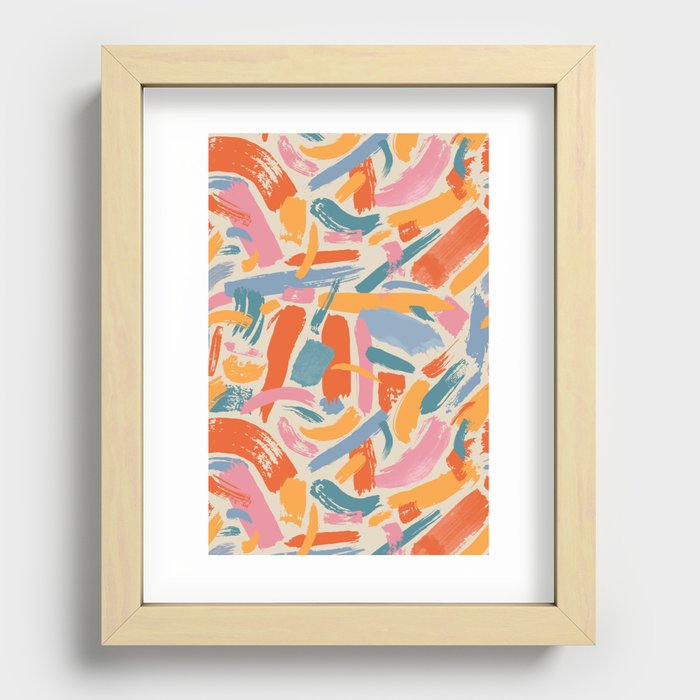 Colorful abstract paint brush stroke print Recessed Framed Print