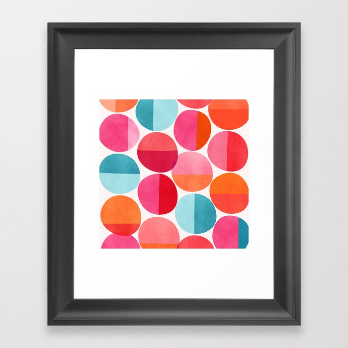 Mid Century Pink and Orange Dots Framed Art Print