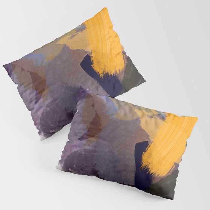 abstract splatter brush stroke painting texture background in yellow brown purple Pillow Sham