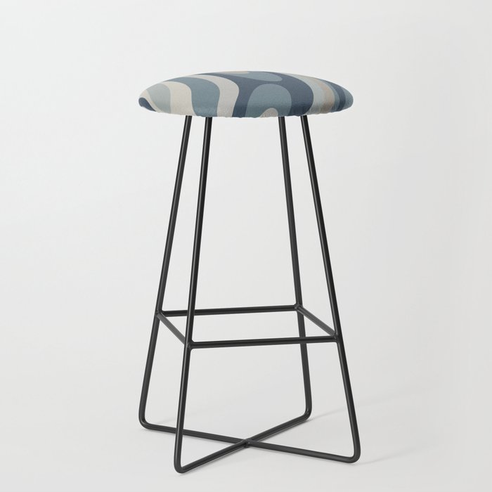 Wavy Loops Abstract Pattern in Neutral Blue Grey Tones Bar Stool