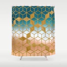 Golden Cubes Shower Curtain