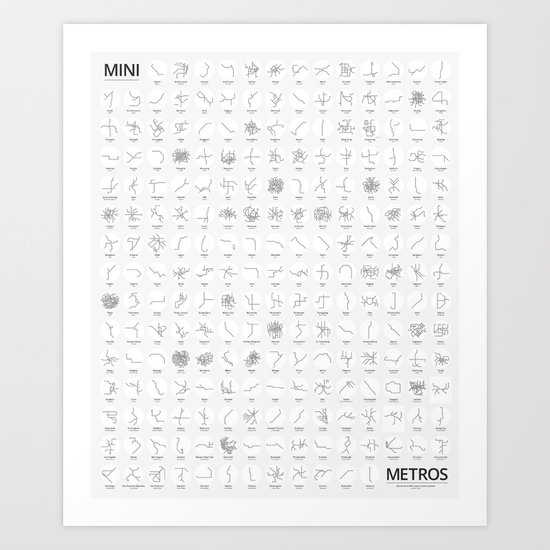 Mini Metros - Worldwide (Black & White) Art Print