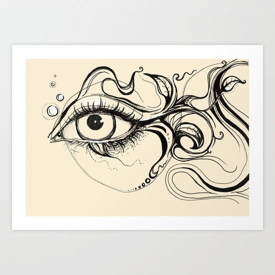 Eye Fish Doodle Art Print