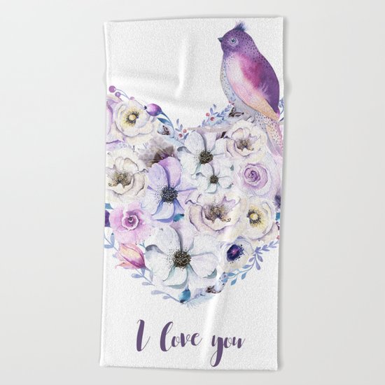 Heart bouquet flowers Beach Towel