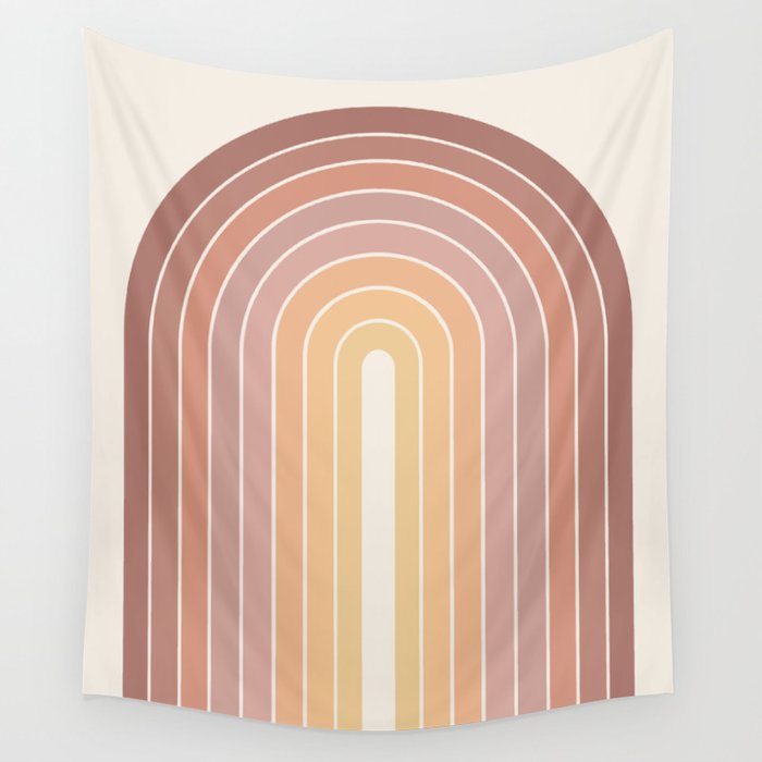 Gradient Arch VII Earthy Pastel Mid Century Modern Rainbow Wall Tapestry
