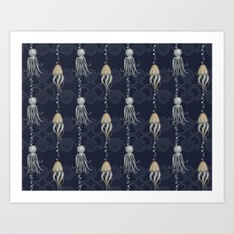 Elegance under the sea | octopus and jellyfish Art Print